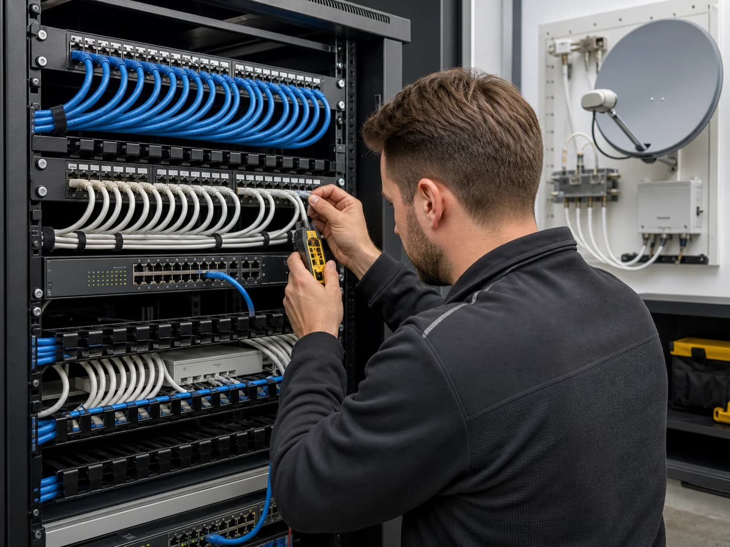 Strukturierte Netzwerkverkabelung in einem Patchschrank